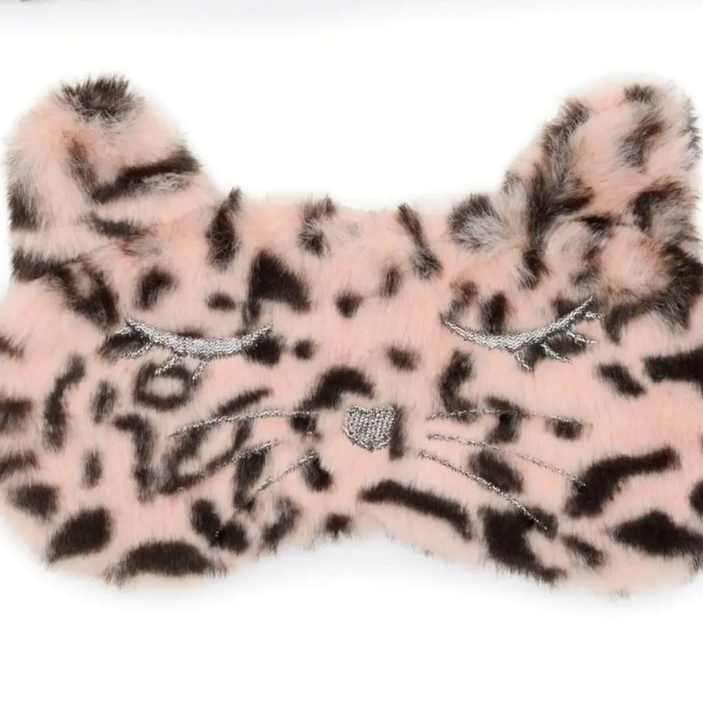 Cheetah Faux Fur Cat Eye Mask & Zip Top Pouch Travel Set